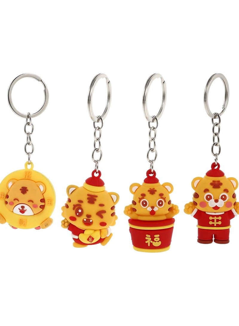 GGOOT 4pcs Zodiac Tiger Pendant Keychain Mini Animal Key Ring Key Holder Car Key Hanging Ornament for 2022 New Year Christmas Wallet Bag Purse Decor  - Image 1