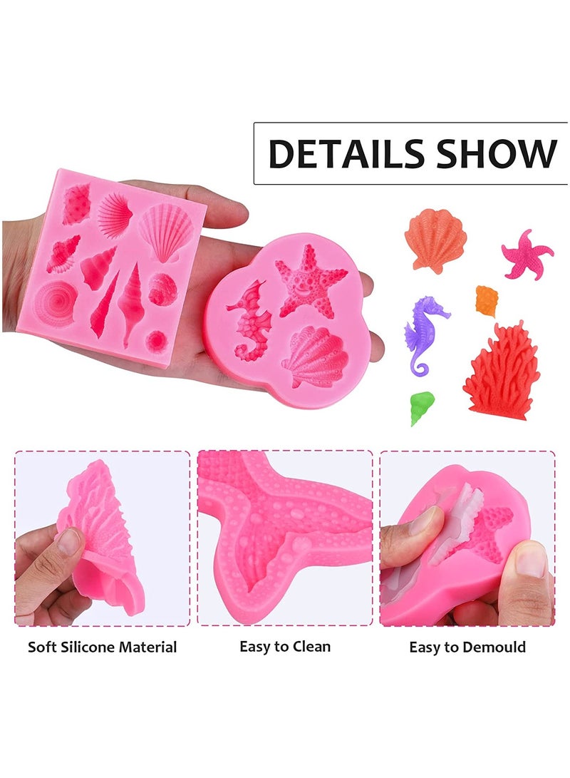 Zikra 10 Pieces Marine Theme Fondant Silicone Molds Mermaid Mermaid Tail Seahorse Tortoise Seashell Baking Molds for Chocolate Candy Cookie - Image 2