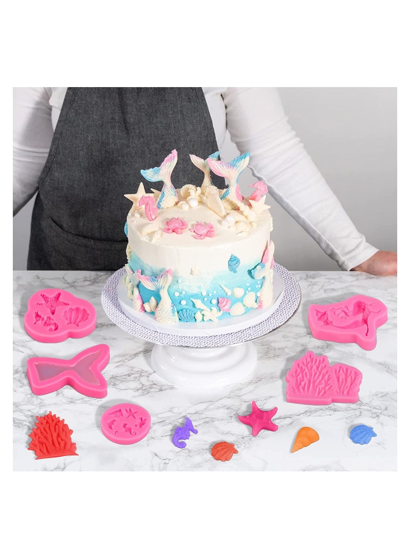 Zikra 10 Pieces Marine Theme Fondant Silicone Molds Mermaid Mermaid Tail Seahorse Tortoise Seashell Baking Molds for Chocolate Candy Cookie - Image 3