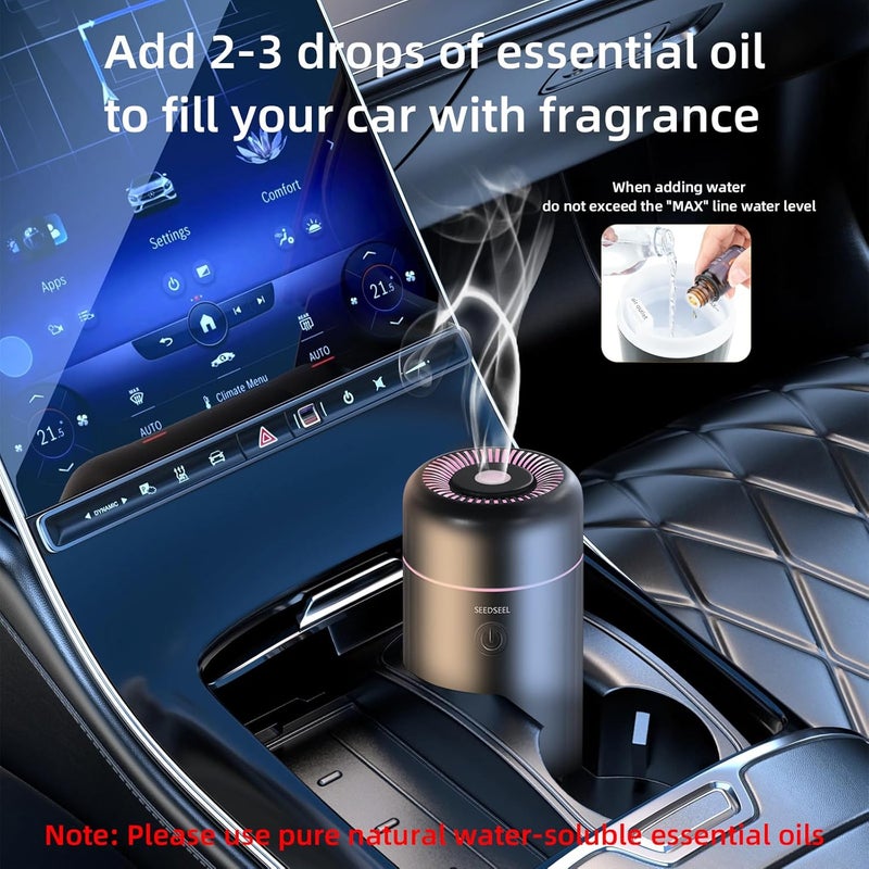 موزع عطري للسيارة من SEEDSEEL للزيوت العطرية؟ مرطب هواء صغير USB مع 7 ألوان LED متغيرة للسيارة والغرفة والمكتب والمنزل وغرفة النوم - Image 4
