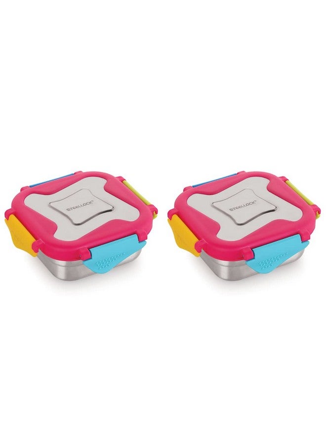 STEELLOCK Smart Stainless Steel Tiffin Lunch Box for Kids and Adults - Airtight Leakproof Square Container with Steel Lid - Juliet 360ml, 2 Pc Set for School & Office - Image 1