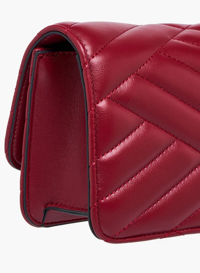 Paprika Quilted Crossbody Bag with Button Closure