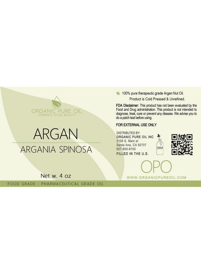 OPO Argan Oil From Morocco4 Oz Glass & Dropper100% Natural Pure Cold Pressed Unrefined Extra Virgin Vegan Carrier Oil For Skin Hair Body Face Facial Hair Eyebrow Eyelashes Scalp Argon Marakesh - Image 2