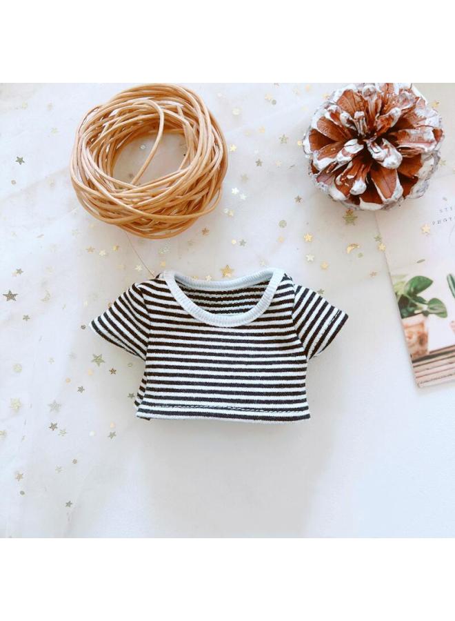 Cotton Doll 20cm Baby Clothes Star Doll Normal Body Fat Naked Baby Double-sided Leather Hat Leather Jacket-Specifications:20cm-Color:Fine CoTTon STriped T-shirT Black - Image 1