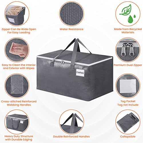 BlissTotes Large Moving Boxes and with Zippers & Handles Moving Supplies with lids, Heavy Duty Totes for Storage Bags for Space Saving, Fold Flat, Moving and Storing 125L, 8 Pack - Image 3