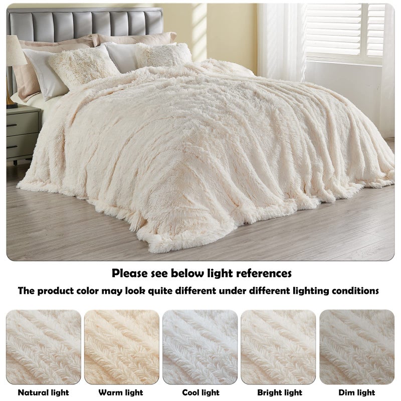 GONAAP Fuzzy Faux Fur Throw Blanket Queen Size Ivory Super Soft Cozy Plush Fuzzy Shaggy Blanket for Couch Sofa Bed (Ivory  Queen(90 ""x90 "")) - Image 5