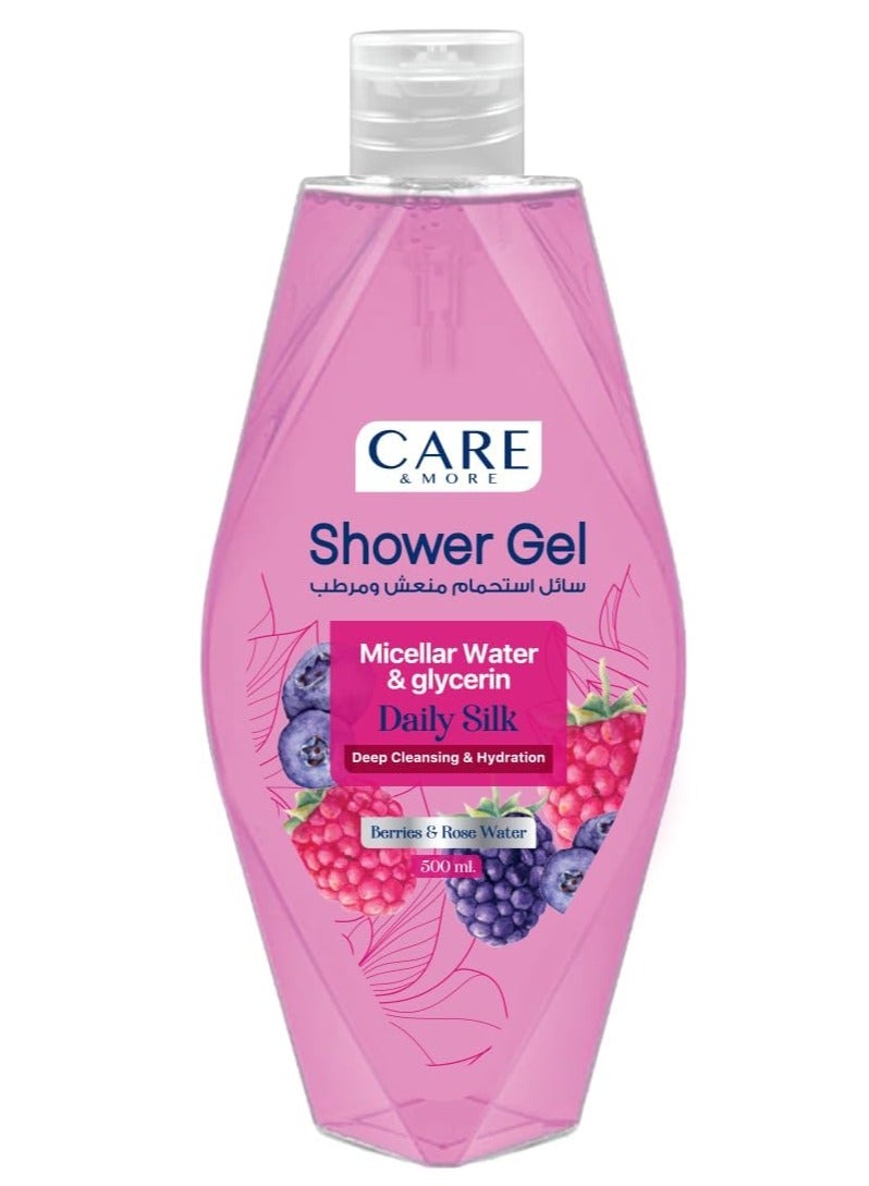 Care & More Shower Gel Micellar and glycerin juicy escape for deep cleaning and hydration With Berries & Rose Water 500ml - pink