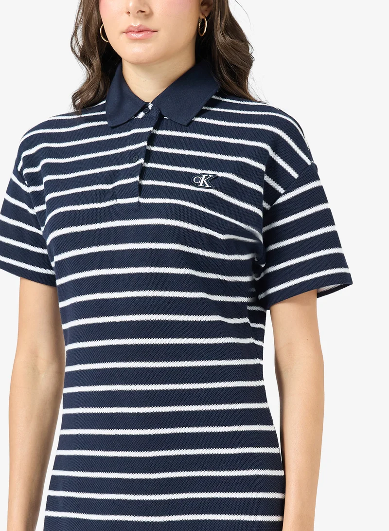 Calvin Klein Jeans  Casual Striped Pique Polo Mini Dress for Women | Best Price UAE