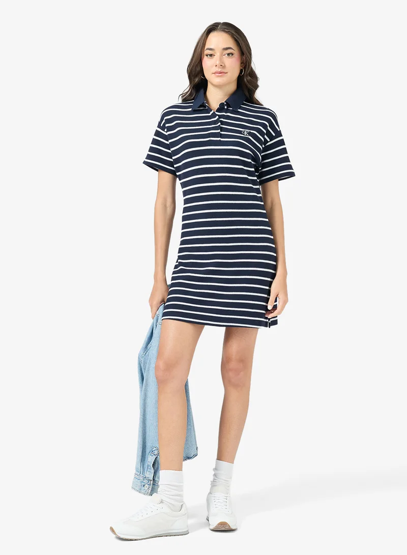 Calvin Klein Jeans  Casual Striped Pique Polo Mini Dress for Women | Best Price UAE