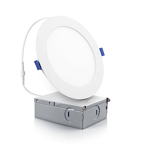 ECOELER 6 Inch Slim Recessed Lighting with Junction Box, Dimmable Recessed Can Lights, 5000K Daylight, 12W 1100Lm Dimmable LED Downlight, ETL & FCC Listed - Image 1