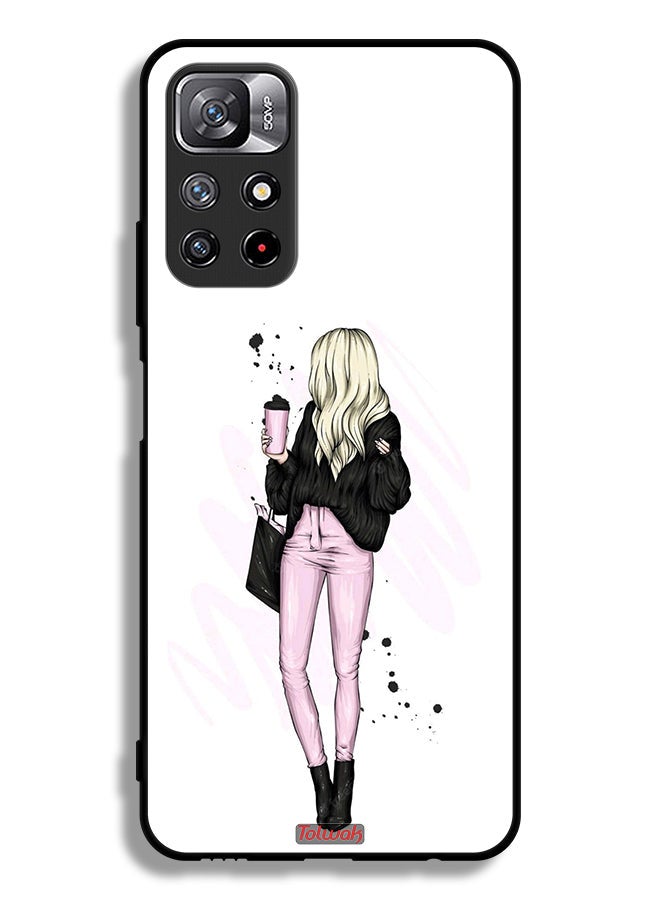 Tolwak Xiaomi Redmi Note 11 4G Protective Case Cover Girl Holding Coffee Cup Art - Image 2