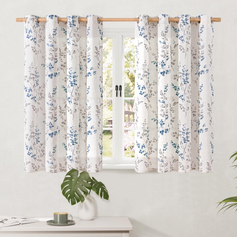 BGment بئسة الستائر الكتان القصيرة للنافذة الصغيرة 54 بوصة طول 2 لوحات بوهو تصفية تصفية الستائر الخصوصية لمزرعة غرفة نوم الطابق السفلي تصميم أوراق الكوخ كل 52 بوصة البحرية - Image 1