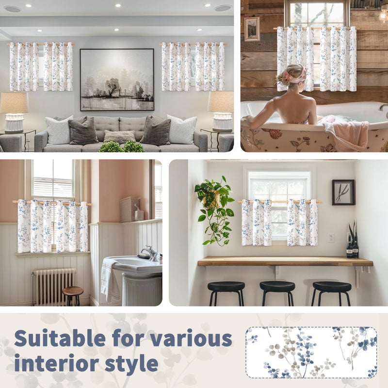 BGment بئسة الستائر الكتان القصيرة للنافذة الصغيرة 54 بوصة طول 2 لوحات بوهو تصفية تصفية الستائر الخصوصية لمزرعة غرفة نوم الطابق السفلي تصميم أوراق الكوخ كل 52 بوصة البحرية - Image 2