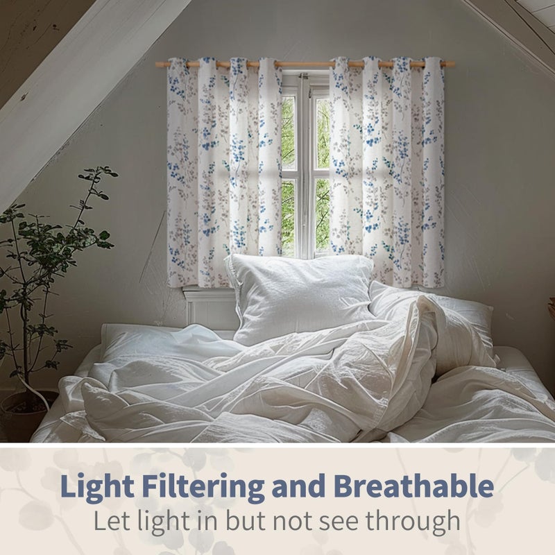 BGment بئسة الستائر الكتان القصيرة للنافذة الصغيرة 54 بوصة طول 2 لوحات بوهو تصفية تصفية الستائر الخصوصية لمزرعة غرفة نوم الطابق السفلي تصميم أوراق الكوخ كل 52 بوصة البحرية - Image 5