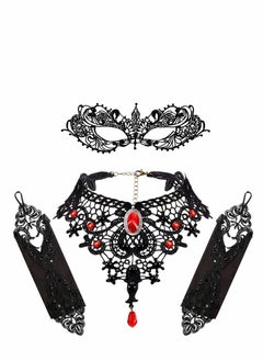 Excefore Masquerade Mask Set, Red Lace Choker Necklace, Gloves for Cosplay Party Decoration Women  - Image 1