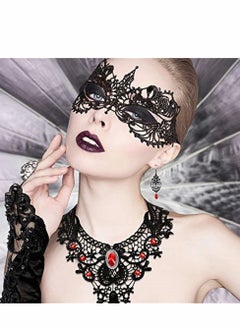 Excefore Masquerade Mask Set, Red Lace Choker Necklace, Gloves for Cosplay Party Decoration Women  - Image 4