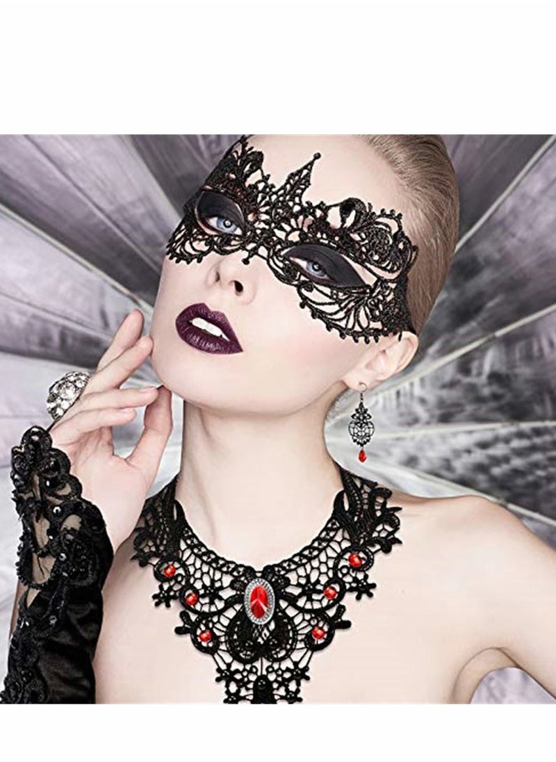 Excefore Masquerade Mask Set, Red Lace Choker Necklace, Gloves for Cosplay Party Decoration Women  - Image 4