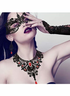 Excefore Masquerade Mask Set, Red Lace Choker Necklace, Gloves for Cosplay Party Decoration Women  - Image 2