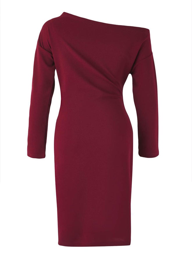 trendyol Burgundy Straight Midi Asymmetrical Collar Knitted Dress - Image 5