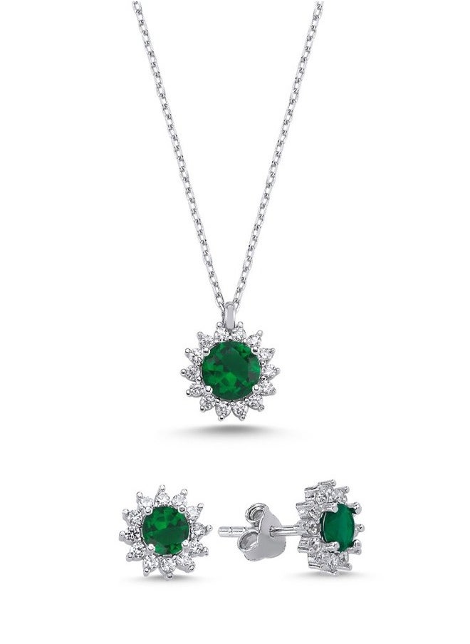 EMNON - 925 Silver, Halo Solitaire Emerald CZ Green Set Rhodium Plated 100% Precious Metal Gift for Women- Emnon72SE - Image 1