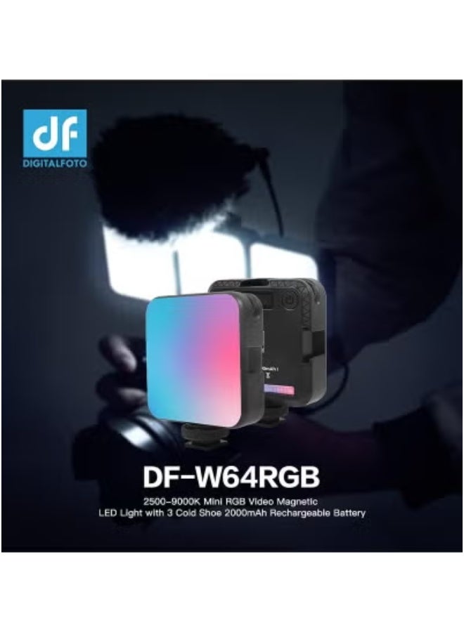 DF DIGITALFOTO MINI RGB Video Light for Camera Photography | 6W Rechargeable LED Fill Light with 2000mAh Battery | Adjustable 2500K-9000K Color Temperature | 800Lux Brightness, CRI 95+ | 20 Dynamic Lighting Modes | Magnetic Mount for Vlogging, YouTube, TikTok, and Video Content Creation - Image 2