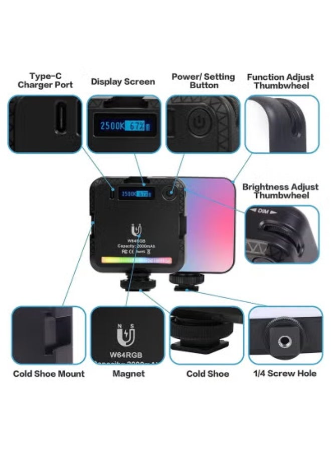 DF DIGITALFOTO MINI RGB Video Light for Camera Photography | 6W Rechargeable LED Fill Light with 2000mAh Battery | Adjustable 2500K-9000K Color Temperature | 800Lux Brightness, CRI 95+ | 20 Dynamic Lighting Modes | Magnetic Mount for Vlogging, YouTube, TikTok, and Video Content Creation - Image 4