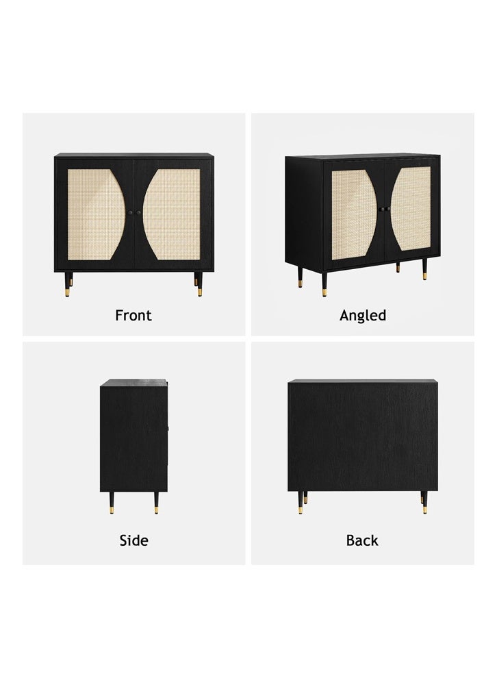 NKX Black Rattan Cabinet with 2 Doors & Boho Sideboard Storage Cabinet for Living Room, Kitchen & Entryway - Image 4
