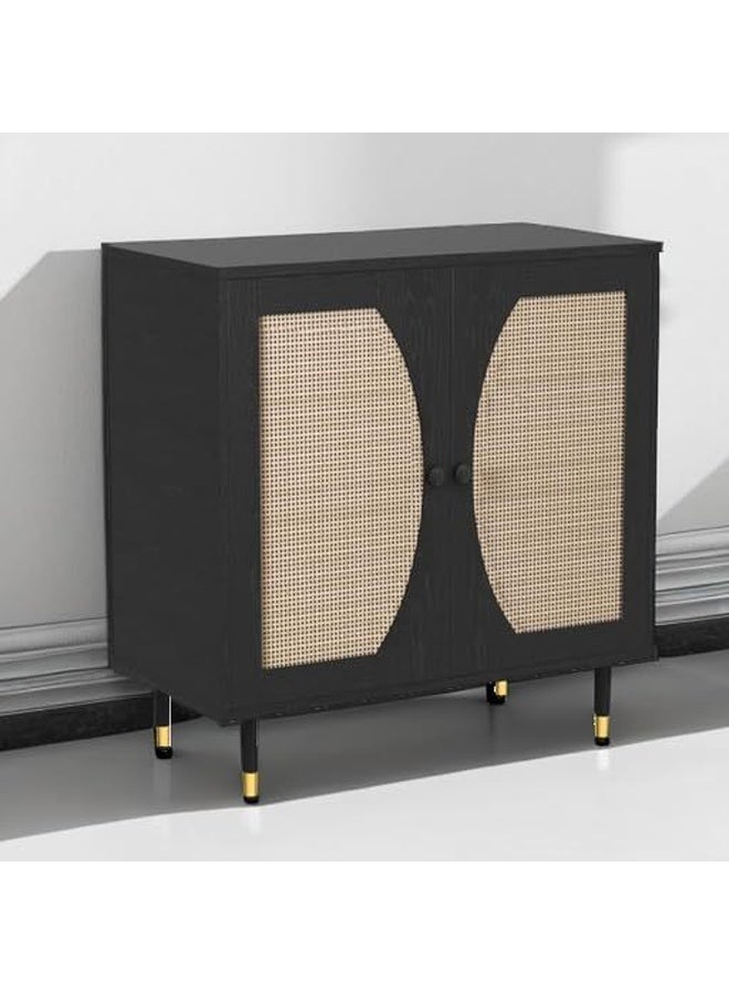 NKX Black Rattan Cabinet with 2 Doors & Boho Sideboard Storage Cabinet for Living Room, Kitchen & Entryway - Image 2