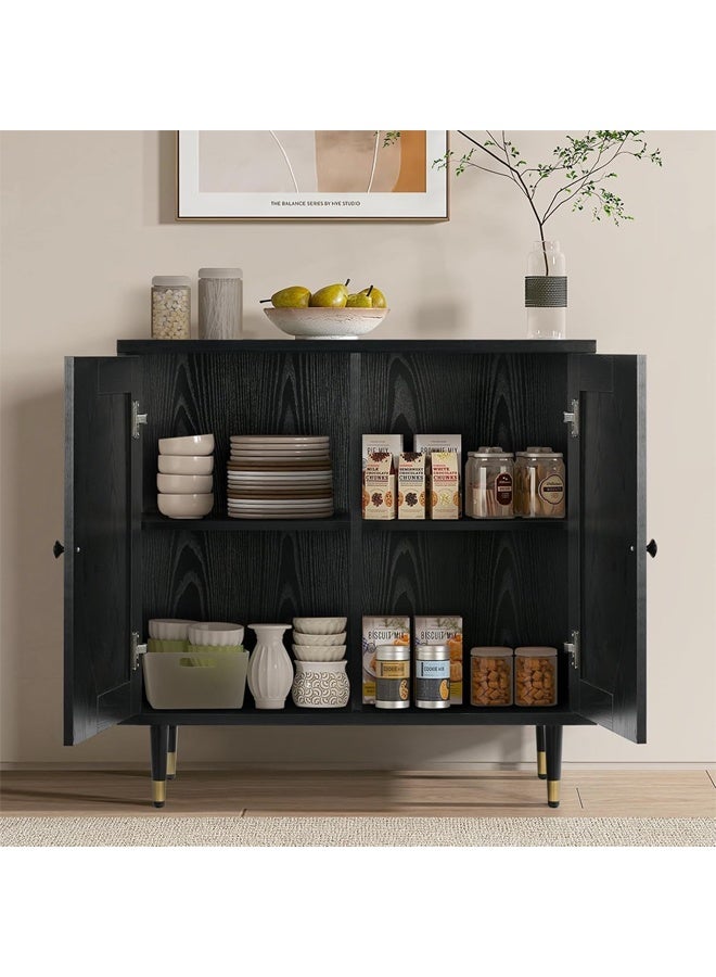NKX Black Rattan Cabinet with 2 Doors & Boho Sideboard Storage Cabinet for Living Room, Kitchen & Entryway - Image 3