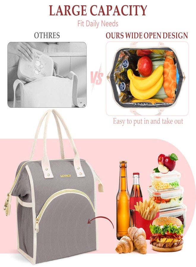 LOKASS Lunch Bag Women Insulated Lunch Box Wide-Open Lunch Tote Bag Large Cooler Bag for Work Picnic Hiking Beach（Dark Gray） - Image 2