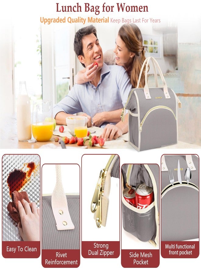 LOKASS Lunch Bag Women Insulated Lunch Box Wide-Open Lunch Tote Bag Large Cooler Bag for Work Picnic Hiking Beach（Dark Gray） - Image 5