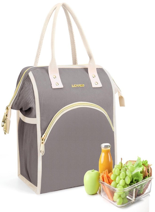 LOKASS Lunch Bag Women Insulated Lunch Box Wide-Open Lunch Tote Bag Large Cooler Bag for Work Picnic Hiking Beach（Dark Gray） - Image 1