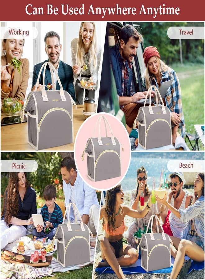 LOKASS Lunch Bag Women Insulated Lunch Box Wide-Open Lunch Tote Bag Large Cooler Bag for Work Picnic Hiking Beach（Dark Gray） - Image 4