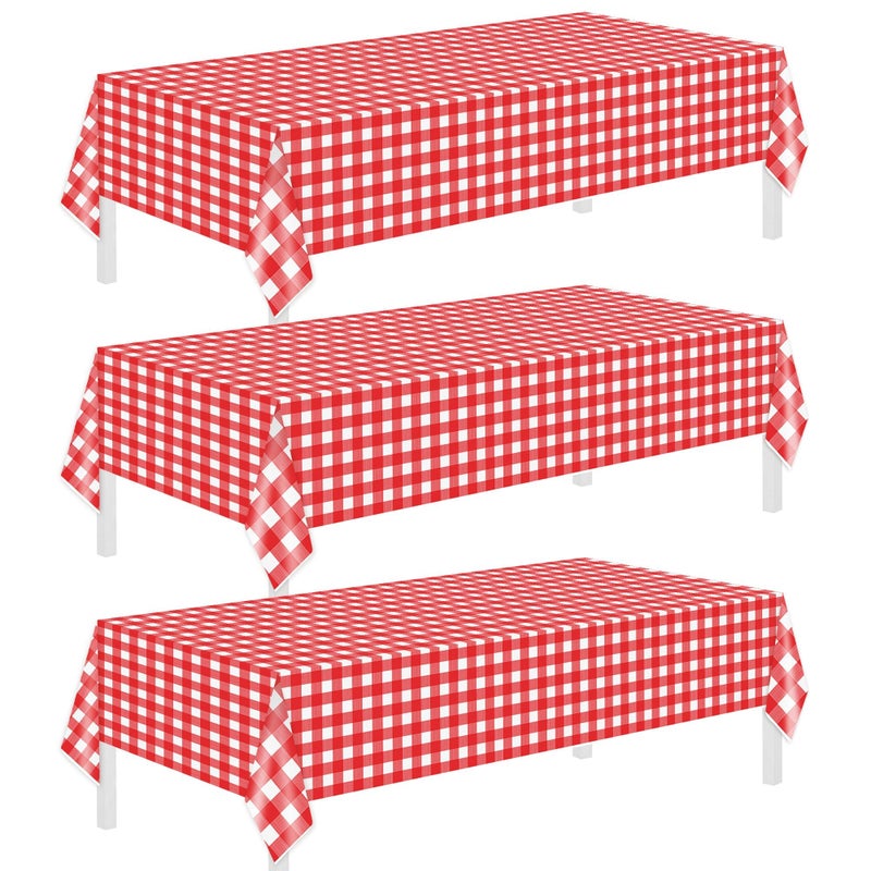 Childom 3 Pack Red and White Checkered Tablecloths 54x108 Valentines Day Tablecloths for RectangleDisposable Plastic Table Cover for WeddingHomeBirthdayPicnicBuffetPizza PartyRacing Car Decor