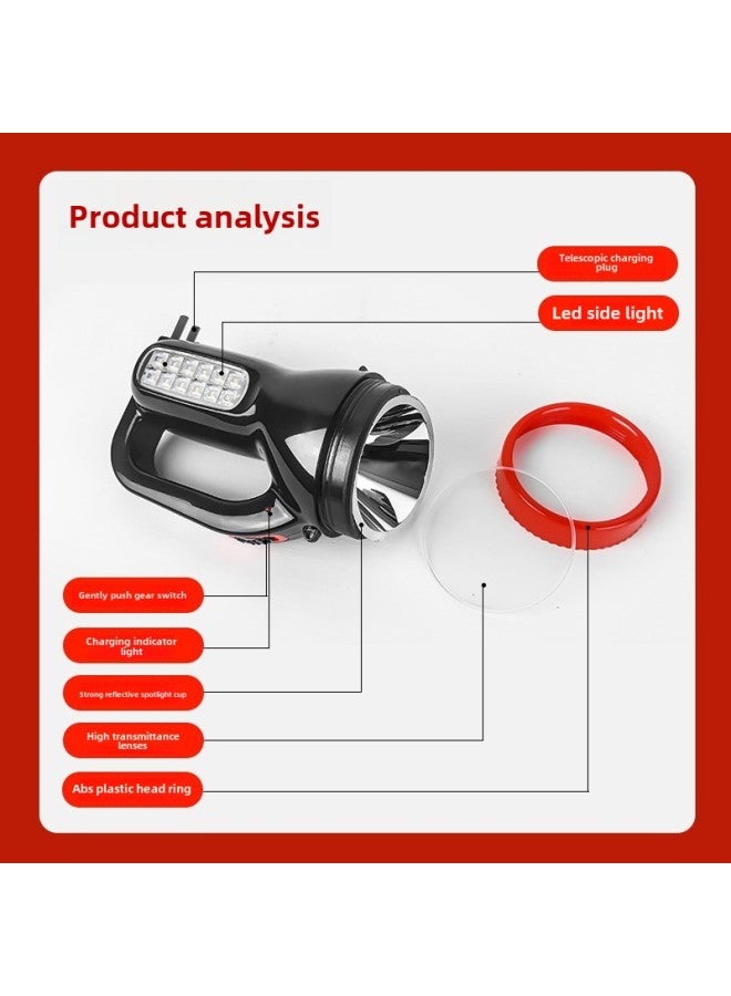 إسكدنيا مصباح LED قوي محمول كشاف خارجي طويل المدى قابل لإعادة الشحن فائق السطوع مصباح مغامرة دورية صيد عالية الطاقة - اللون: 1102 12 سم خرز مصباح P50 مع ضوء جانبي، ضوء قوي لمدة 6-8 ساعات - Image 3