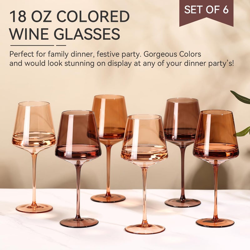 Cyrelwing Brown Wine Glasses Set of 6-18ozã€Hand Blownã€‘ Crystal Amber Stemmed Venus Wine Glasses-Brown Wine Glass set for Fall Autumn Winter Wine Dinner - Image 4