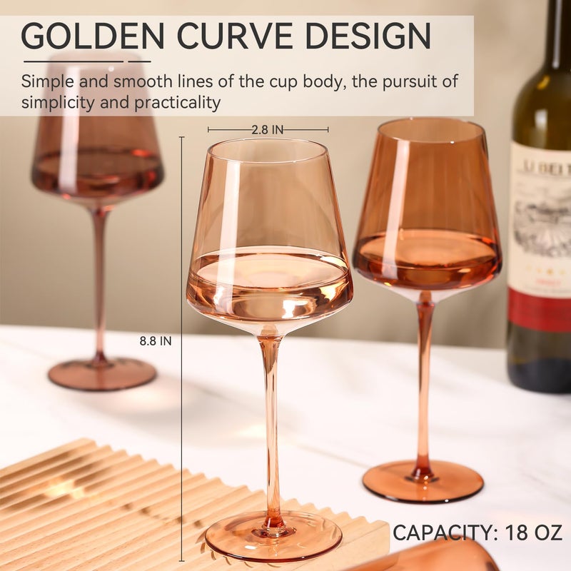 Cyrelwing Brown Wine Glasses Set of 6-18ozã€Hand Blownã€‘ Crystal Amber Stemmed Venus Wine Glasses-Brown Wine Glass set for Fall Autumn Winter Wine Dinner - Image 2
