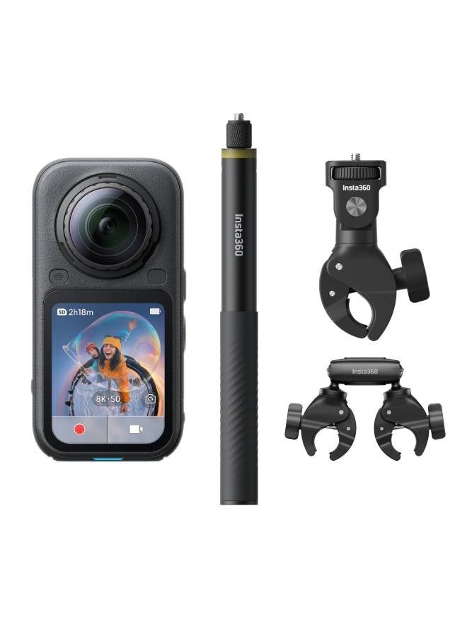 انستا 360 X6 360 Camera Motorcycle Bundle | 8K Camera + Motorcycle Kit + 128GB Memory Card + All-Weather USB Charging Cover + 1-Year FlexiCare, for Moto-Vloggers, Riders, Motor Enthusiasts - Black - Image 1