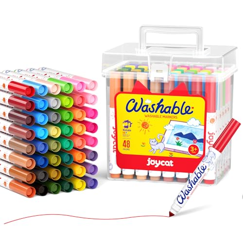 JoyCat 48 Colors Washable Markers for Kids Art Set with Portable Carrying Case Conical Tip Bulk Markers for Boys Girls School Classroom Supplies Birthday Gift - Image 1