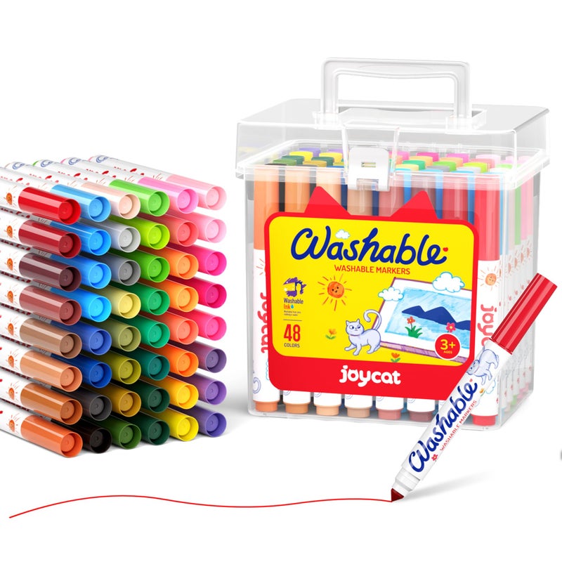JoyCat 48 Colors Washable Markers for Kids Art Set with Portable Carrying Case Conical Tip Bulk Markers for Boys Girls School Classroom Supplies Birthday Gift - Image 2