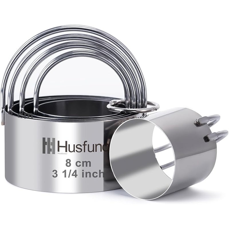 Husfunov Biscuit Cutter Set, Round Cookie Cutters with Handle, 5 Pieces Stainless Steel Circle Professional Baking Dough Tools for Cake | 5 Pieces Stainless Steel Circle Professional Baking Dough Tools for Cake - Image 1