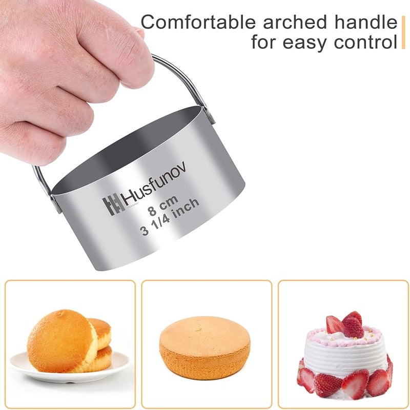 Husfunov Biscuit Cutter Set, Round Cookie Cutters with Handle, 5 Pieces Stainless Steel Circle Professional Baking Dough Tools for Cake | 5 Pieces Stainless Steel Circle Professional Baking Dough Tools for Cake - Image 4