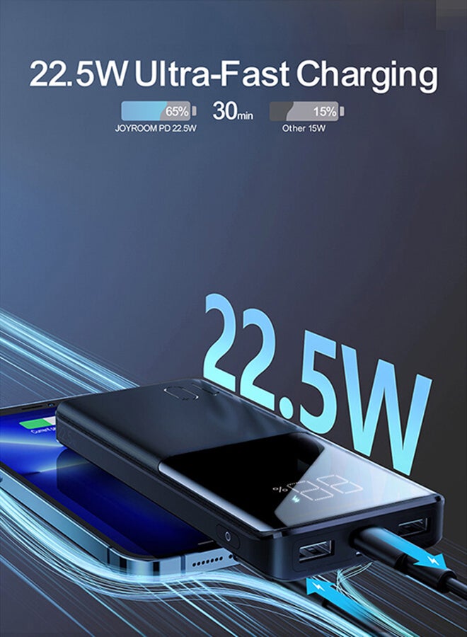 JOYROOM 10000 mAh 22.5W LED Display Battery Status Monitoring Power Bank 3-Output External Battery Pack black - Image 3