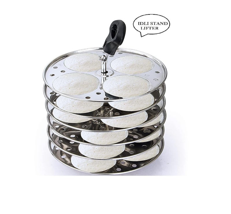 Klassi Kichen Stainless Steel Idli Cooker with 6 Plates IdliDhoklaMomos Maker Steamer Bakelite Handle Gas Stove and Induction Compatible Kitchen Accessories Silver - Image 3