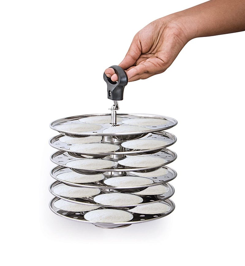 Klassi Kichen Stainless Steel Idli Cooker with 6 Plates IdliDhoklaMomos Maker Steamer Bakelite Handle Gas Stove and Induction Compatible Kitchen Accessories Silver - Image 5