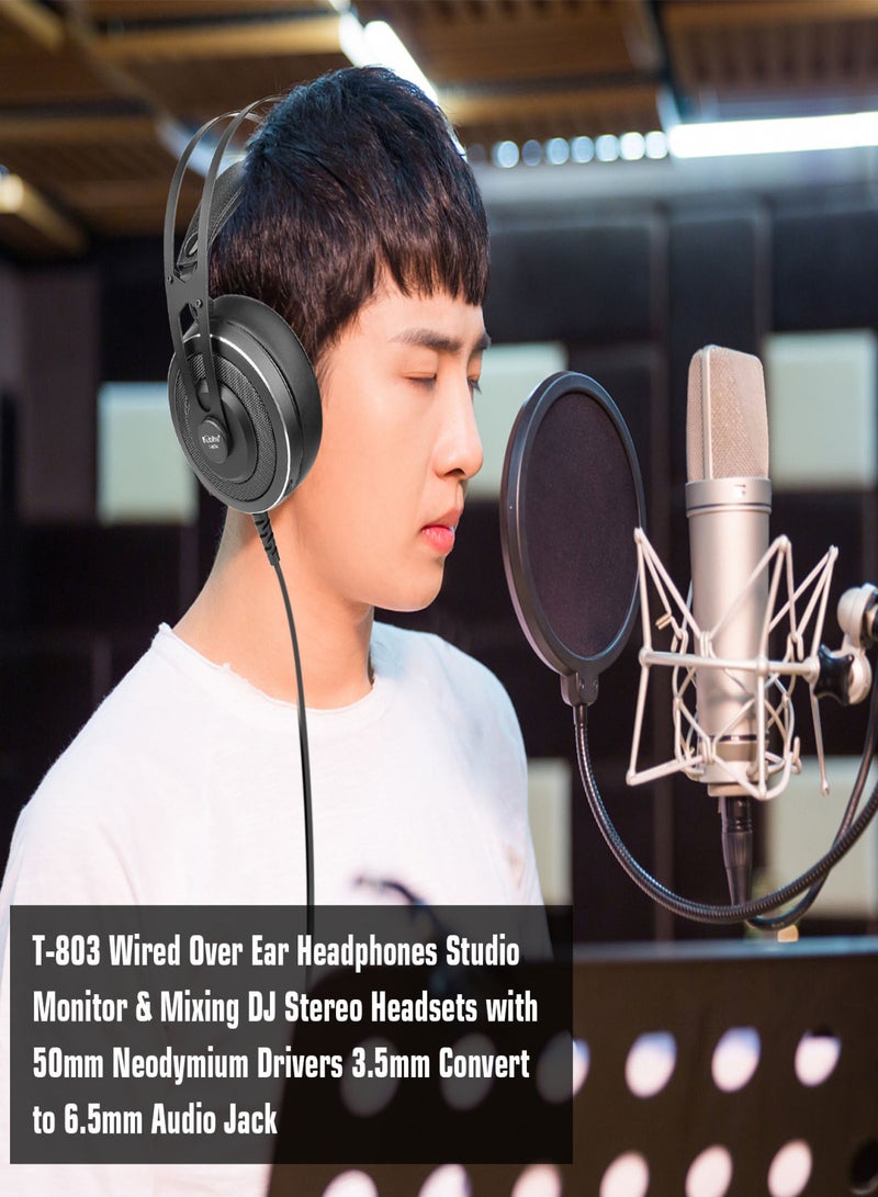 Kubite T-803 Wired Over Ear Headphones Studio Monitor & Mixing DJ Stereo Headsets with 50mm Neodymium Drivers 3.5mm Convert to 6.5mm Audio Jack for AMP Computer Recording Phone Piano Guitar Laptop Black - Image 3
