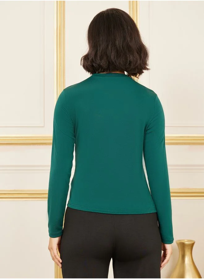 Styli Pleat Detail Asymmetric Hem Knit Top