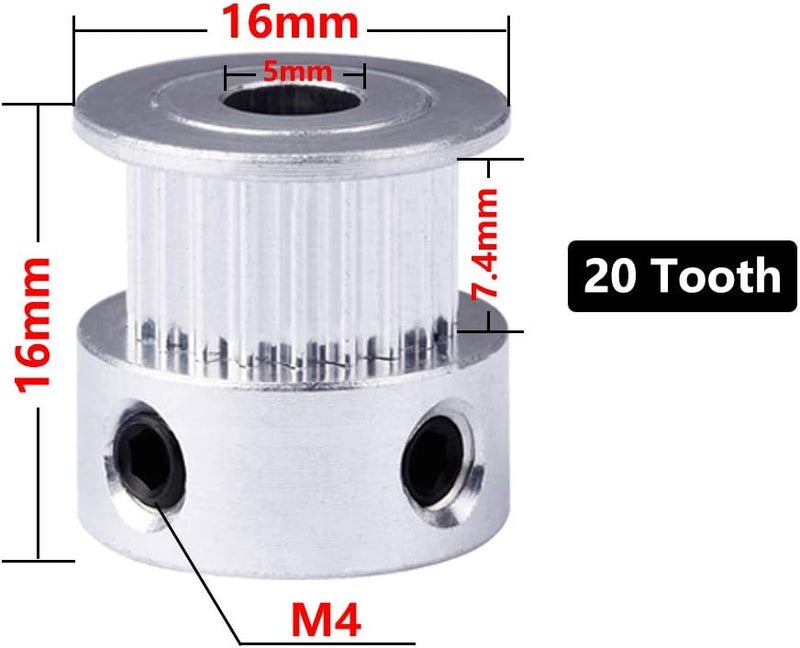 Saipor Saiper GT2 20 Teeth 5mm Bore Timing Pulley Aluminum Synchronous Wheel for 6mm Belt, Compatible with RepRap 3D Printer Prusa i3 (5pcs) - Image 2