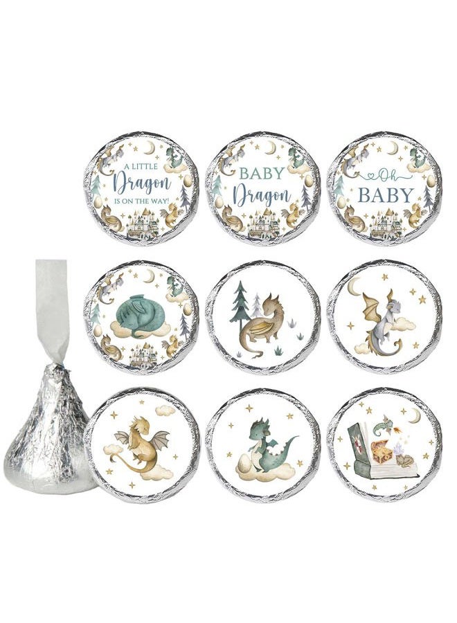 Andrain Dragon Baby Shower Favors Stickers, 450PCS Little Dragon Chocolate Kisses Candy Stickers, Boy Baby Shower Candy Labels - Image 1