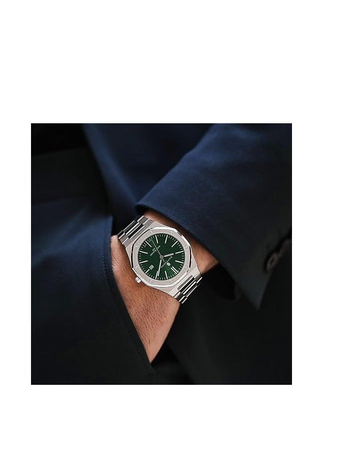 Sapphero ساعات رجالية 30 متر مقاومة للماء ساعات للرجال ساعة فضية من الفولاذ المقاوم للصدأ حركة كواتز يابانية أنالوج ثمانية الأضلاع تصميم بسيط فاخر كلاسيكي موضة ساعات معصم للرجال هدايا للرجال - Image 3